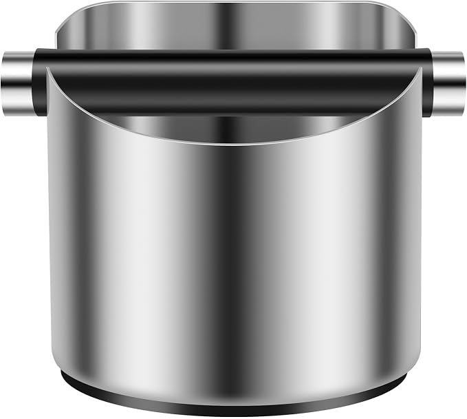 4.3Inch Coffee Knock Box, Stainless Steel Espresso Knock Box,Non Slip Beveled Coffee Ground Bin Large Espresso Dump Bin with Removable Knock Bar