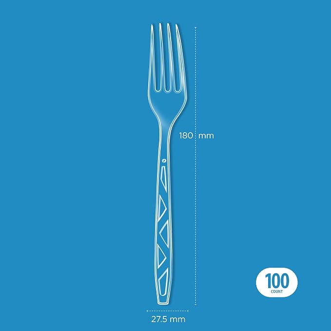 Amazon Basics Disposable Clear Plastic Forks, Premium Quality, 100 Count, Large Pack, Packaging May Vary (Pack of 10)