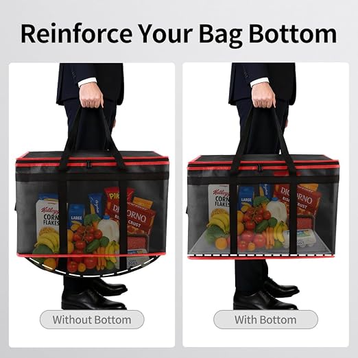 Bodaon Insulated Food Delivery Bag with Hard Bottom, 3XL, Black-Red, 1PK | Stable and Durable Catering Bag, Large Capacity Thermal Cooler Tote for Hot and Cold Food Transport for Restaurant Deliveries