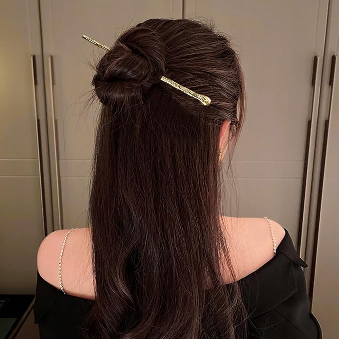 6 Pack Chinese Hair Stick for Women Metal Hair Bun Chopstick Long Hairstick Fashionable Styling Hair Pins Accessories for Women Girl (Gold and Silver)