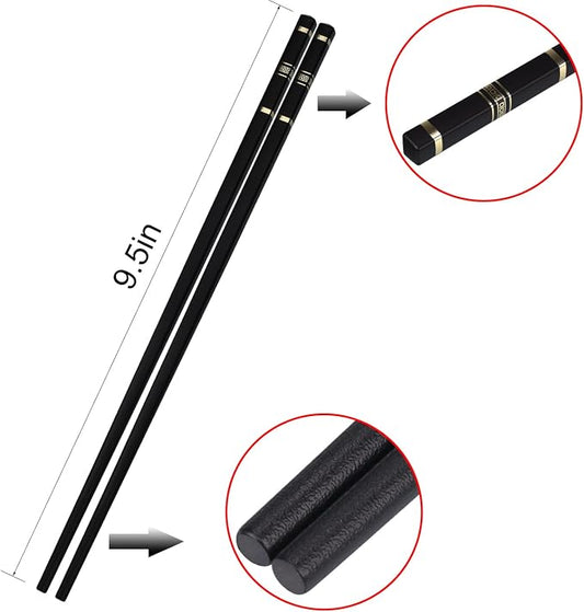 Reusable Fiberglass Chopsticks, 10 Pairs, Non-Slip, Dishwasher Safe (Black) | 9.5 Inch BPA-Free PET + Fiberglass, Heat Resistant To 120°C, For Sushi, Ramen, Noodles & Rice