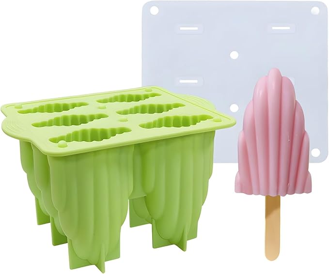 Generic Silicone Popsicle Mould With Lid,Popsicle Molds 6 Pieces Ice Pop Molds BPA Free Popsicle Mold Reusable Easy Release Ice Pop Make Homemade children DIY ice cream food grade Mold (shell-green)