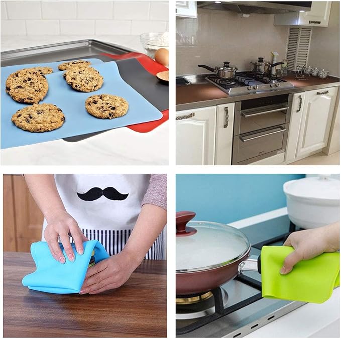 HomeDo Waterproof Silicone Placemats, Non-Stick Baking Mat, Non-Slip Dining Table Mat, Heat Resistant Insulation Countertop Protector Pads (Black, 11.81"x15.75"-4pack)