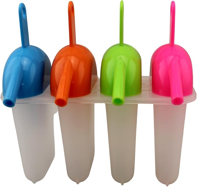 Ice Lolly Popsicle Molds with Straw 4 Pack BPA Free Freezer Pop Mold Maker for Juice Yogurt Fruit Kids