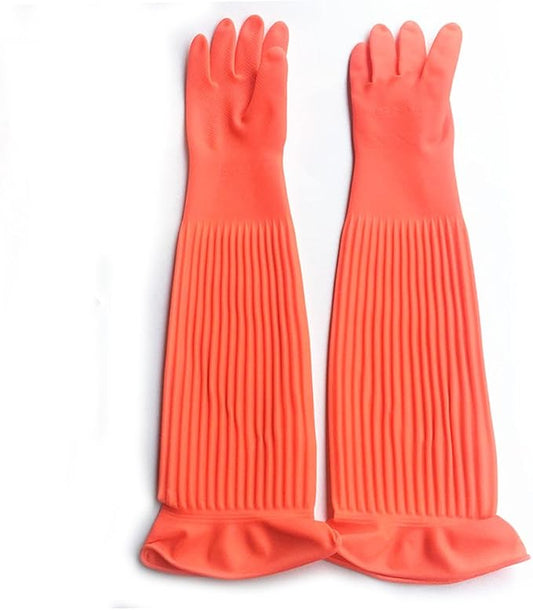 22.05" Long Cuff Natural Latex Cleaning Gloves, Reusable Non-Slip | Waterproof Tear-Resistant Full Arm Protection Natural Rubber Gloves for Dishwashing, Kitchen, Bathroom & Household Chores
