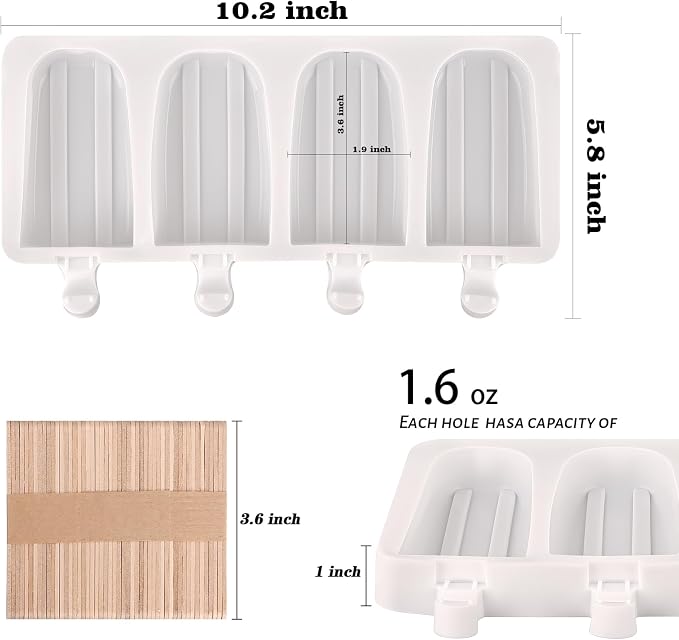 WMKGG Popsicle Silicone Molds Set, 2 PCS Ice Cream Molds with 50 Wooden Sticks for Cake Pop, Ice Pop, Cakesicles (White)