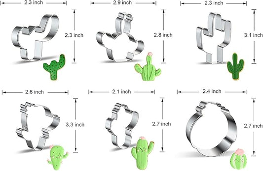 Cactus Cookie Cutter Set - Xzhloym 6 Piece Stainless Steel Metal Cactus/Cacti Cookie Cutters in Different Shapes Fondant Biscuit Cutter Molds