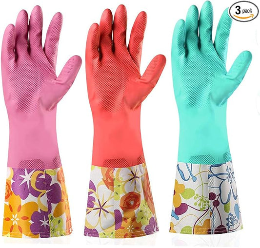 Dishwashing Rubber Gloves 3 Pairs, Aixingyun Non-Slip Household Laundry Kitchen Cleaning Gloves, Reusable PU Waterproof Latex Gloves Gift for Mom (Large, 3 Pairs)