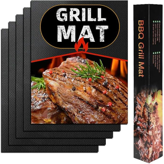 The Koala Kitchen Co.™ BBQ Grill Mats for Outdoor Grill Cooking (5 Pack) Reusable, Non Stick & Dishwasher Safe | High Heat Teflon Grilling Mat Liners for Barbecue | Pads for Gas, Charcoal & Electric