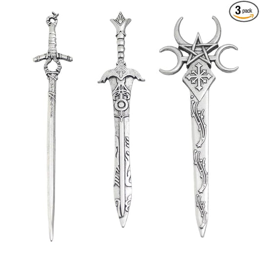 3Pcs Sword Hair Pins - Renaissance Medieval Gothic Hair Sticks for Women, Vintage Metal Hair Chopsticks for Bun Updo, Renaissance Accessories Medieval Accessories