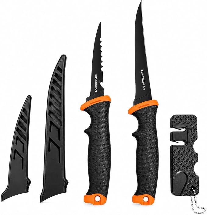 2PCS Fishing Fillet Knife Set – 4” & 6” Bait & Fillet Knives, Sharp Stainless Steel, Non-Slip Handle, Lightweight Portable Fish Knife Set for Fishing & Kitchen