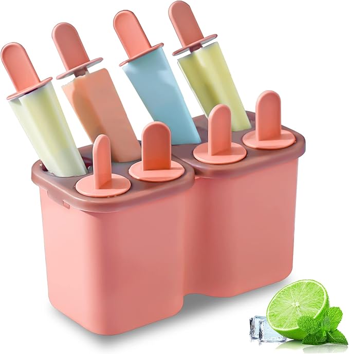HOMQUEN Popsicles Molds, 8 Piece Ice Pop Mold, Reusable Easy Release Ice Cream Mold, Many Shapes Homemade Popsicle Molds, DIY Popsicle Maker, BPA Free (8 Cavities-Pink)