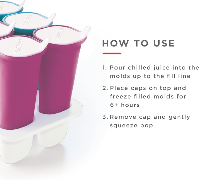 Zoku Summer Pops, 6 Squeezable Silicone Molds with Reusable Spill-resistant Lids and Tray, BPA-free