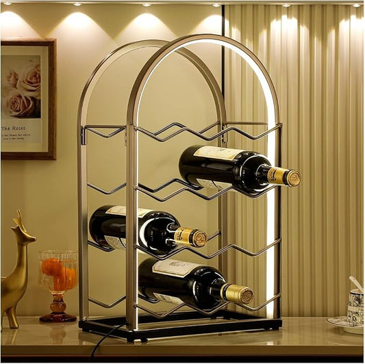 LED Countertop Wine Rack - 12 Bottle Freestanding Modern Metal Wine Rack - Tabletop Wine Holder Stand for Cabinet, Pantry, Wine Bottle Storage