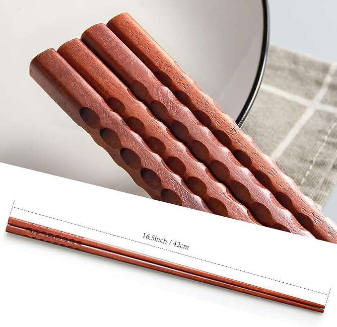 Long Cooking Chopsticks,16.5 Inches Brown Extra Long Wooden Chopsticks Kitchen Frying Chopstick Reusable for Noodles Hotpot, 2 Pairs