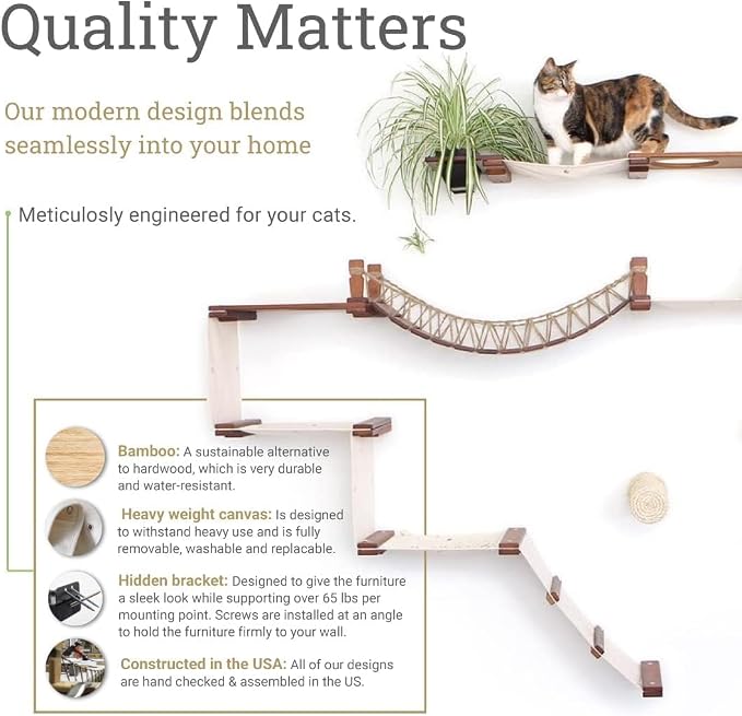 CatastrophiCreations Deluxe Cat Fort Wall Mounted Lounge, Climb and Play Furniture Cat Tree Shelves - Natural/Charcoal Gray, One Size