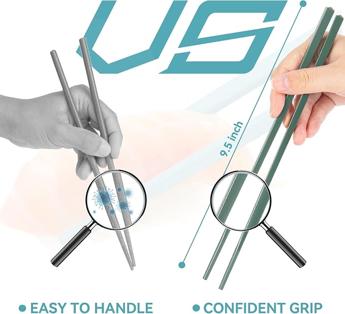 5-Pair -Dishwasher-Safe Fiberglass Chopsticks Set, 9.5 Inch Reusable Japanese-Style Chinese Chopsticks, Non-Slip and Easy to Handle
