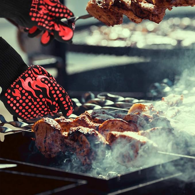 Comsmart BBQ Gloves, 1472 Degree F Heat Resistant Grilling Gloves Silicone Non-Slip Oven Gloves Long Kitchen Gloves for Barbecue, Cooking, Baking, Cutting