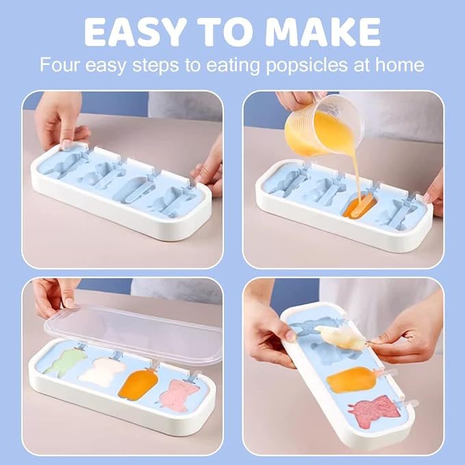 Generic Popsicles Molds, Mini Popsicle Molds for Kids Baby Cute Shapes Silicone Popsicle Molds BPA Free Reusable Ice Cream Mold Popsicle Maker Homemade DIY Set (2Pcs Paws&Animals)