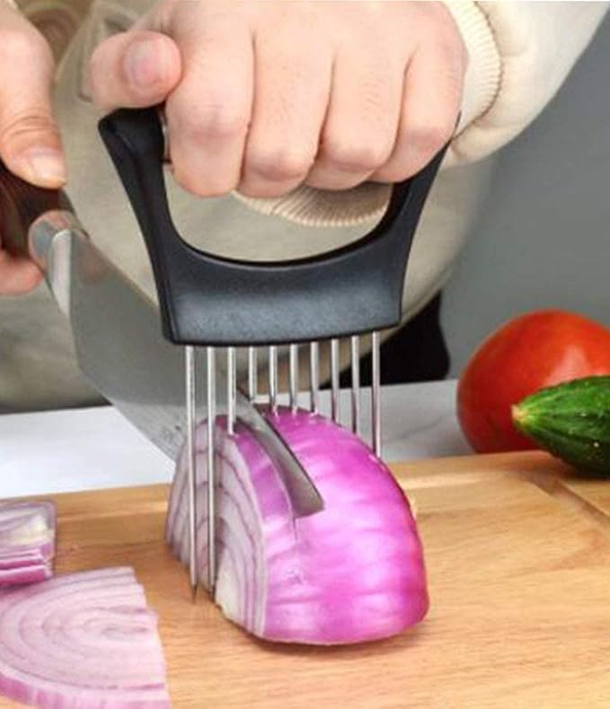 BeeSpring Slicer Meat Slicer, Food Slice Assistant Onion Holder Slicer, Kitchen Gadgets kitchen Utensil Holder - Stainless Steel Vegetable Holder Cutting Kitchen Gadget Onion Peeler 1pcs