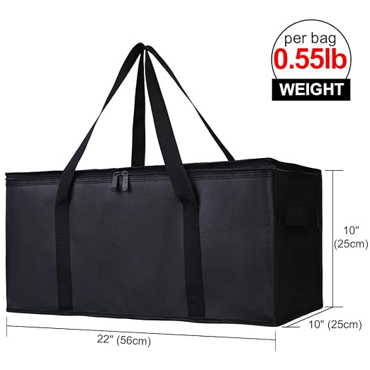 Bodaon Insulated Food Delivery Bag, 22" x 10" x 10" Insulated Pizza Delivery Bags for Hot/Cold Food, Black, 1-Pack | Insulated Pizza Delivery for Hot/Cold Food, Commercial Catering, Reusable Grocery Shopping Tote, Thermal Carrier, Collapsible