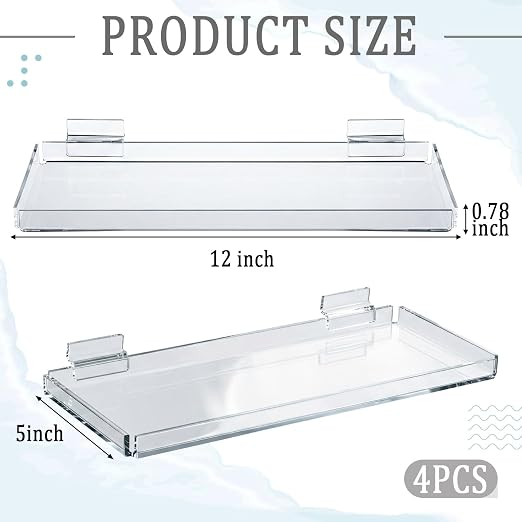 Yalikop 4 Pcs Slatwall Shelves Clear Acrylic Slatwall Shelves Organizer Wall Mounted Hanging Accessories Plastic Panel Display Shelf for Retail Store Boutique Garage Home(Fenced Style,12 x 5 Inch)
