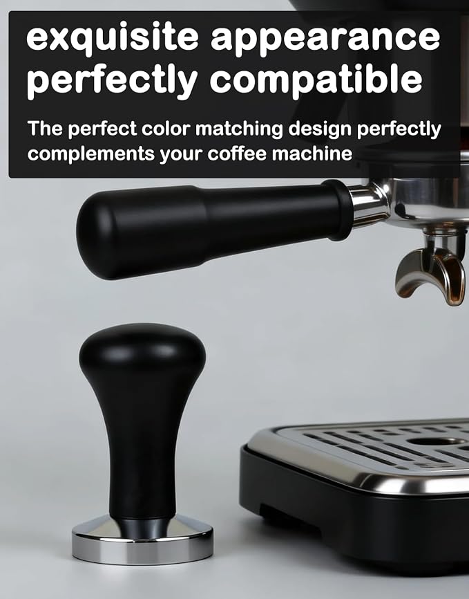 51mm Espresso Tamper, Espresso Machine Accessories, Espresso Tamper with Wood Handle, Durable Metal Tamper, Medium Weight, Home & Café Use Coffee Tamper