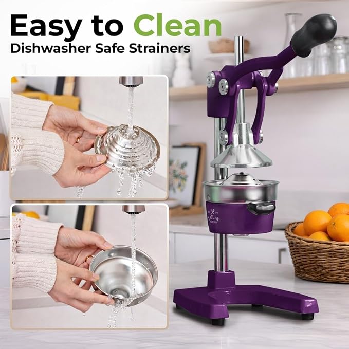 Zulay Kitchen Cast Iron Juicer - Heavy Duty Manual Juicer with Detachable Strainers for Easy Cleaning, Orange Juice Press for Citrus Fruits, Perfect for Bartenders, Juice Lovers & Health Enthusiasts