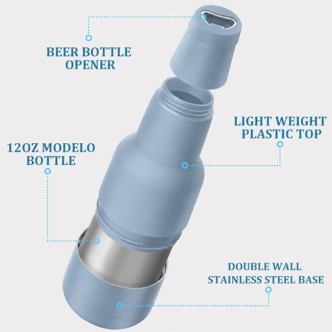 Beer Gift for Men, Lightweight Modelo Beverage Beer Bottle Cooler w/Beer Opener - Double Walled Stainless Steel 12oz. Modelo Beer Bottle Insulator Holder(Navy Blue)