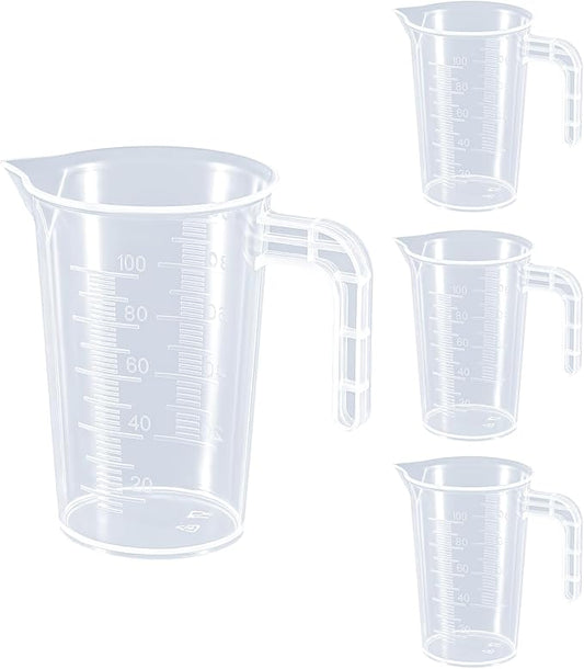 Plastic Measuring Beaker, 4 Pcs Liquid Measuring Cups, 100 ml Unbreakable Graduated Beakers with Handle and Spout, Transparent Clear Precise Markings for Kitchen Baking Lab Restaurant Use