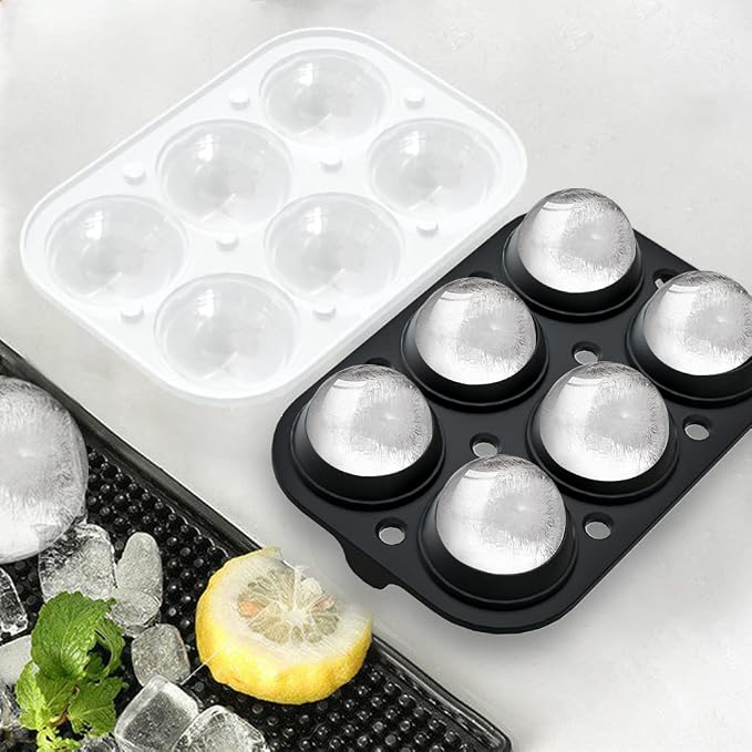 ROTTAY Ice Cube Trays (Set of 2), Sphere Ice Ball Maker with Lid & Large Square Ice Cube Maker for Whiskey, Cocktails and Homemade, Keep Drinks Chilled Black