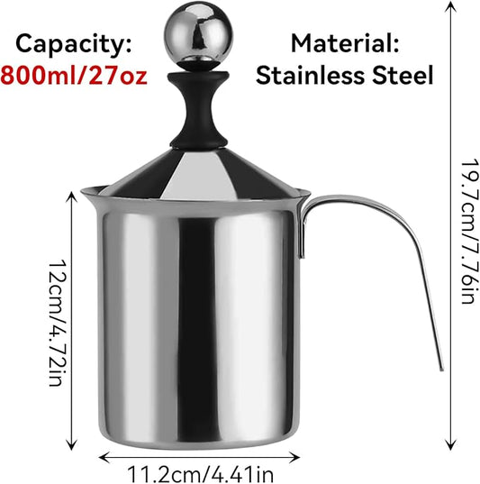 Milk Frother, Manual Frother 27oz/800ml Milk Frothing Pitchers Stainless Steel Coffee Milk Foamer Milk Creamer Frother Latte Cappuccino Foam Pitcher Manual Milk Creamer With Handle
