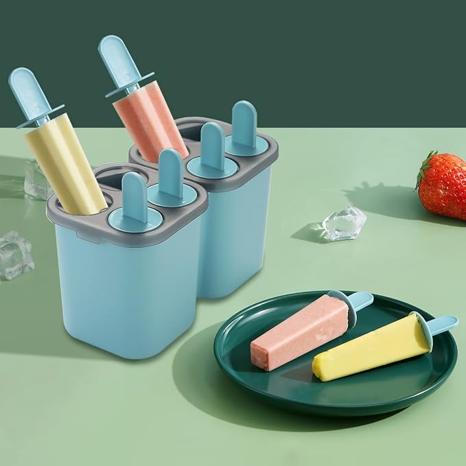 HOMQUEN Popsicles Molds, 8 Piece Ice Pop Mold, Reusable Easy Release Ice Cream Mold for kids, Many Shapes Homemade Popsicle Molds, DIY Popsicle Maker, BPA Free (8 Cavities-Blue)