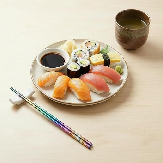 Stainless Steel Rainbow Chopsticks - 5 Pairs Reusable Metal Chopsticks with Non-Slip Tips, Dishwasher Safe, Colorful Utensil Set for Adults, Kids, Asian Cuisine, Sushi, Noodles, Home Kitchen or Gift