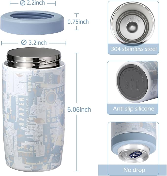 Morefeel 4-in-1 Insulated Can Cooler for 12 oz Cans & Bottles | 304 Stainless Steel Can Holder Fits 12 Oz Slim Cans, Standard Cans, Beer Bottles & Works as A Open Cup; Dishwasher Safe