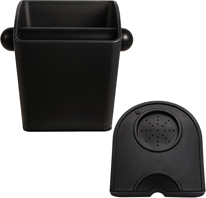 IAOSEN Knock Box Square High Sidewall Design Espresso Knock Box Tamping Mat Espresso Machine Accessories Set of 2 with Removable Knock Bar and Anti-Slip Base for Home Office Espresso Accessories