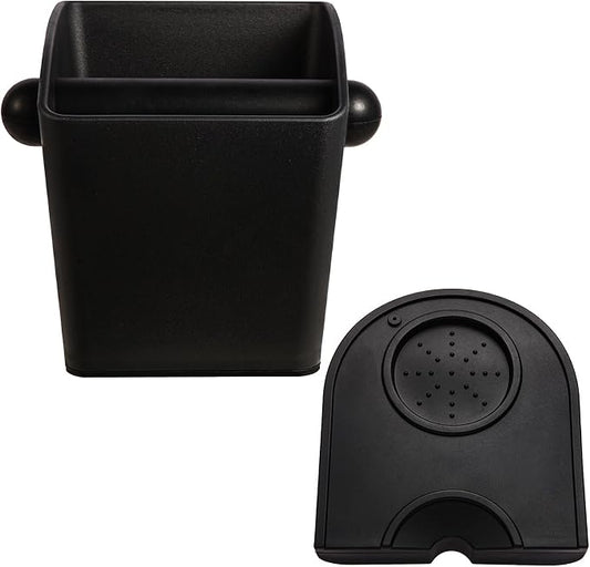 IAOSEN Knock Box Square High Sidewall Design Espresso Knock Box Tamping Mat Espresso Machine Accessories Set of 2 with Removable Knock Bar and Anti-Slip Base for Home Office Espresso Accessories