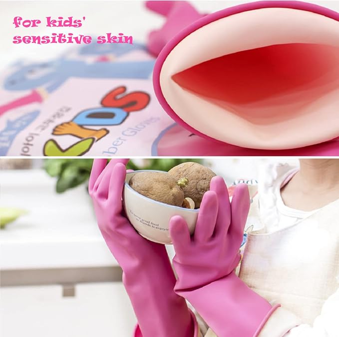 Myungjin Kids Reusable Waterproof Rubber Gloves | Cooking, Dishwashing, Cleaning, Painting, Pet Care, Crafts