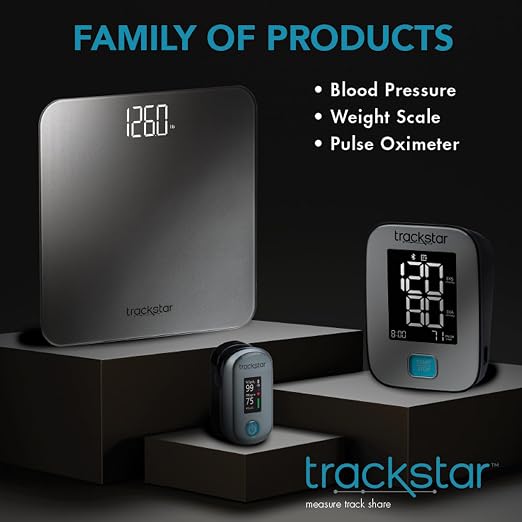trackstar Wide-Platform Silver Digital Weight Scale | 550 lb Weight Capacity | trackstar Monitoring App | Bluetooth iOS & Android Compatible | Measure, Track, and Share Results