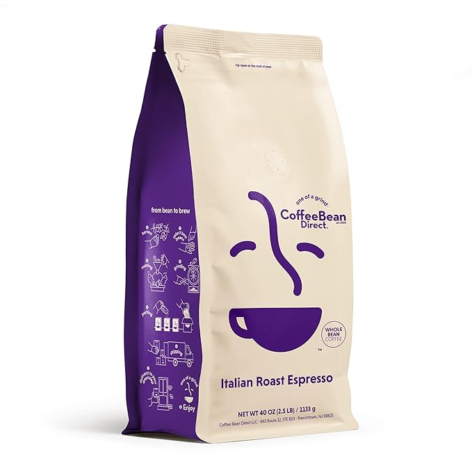 Coffee Bean Direct Italian Roast Espresso, Whole Bean Coffee, Dark Roast, 2.5 Pound Bag (Pack of 1)