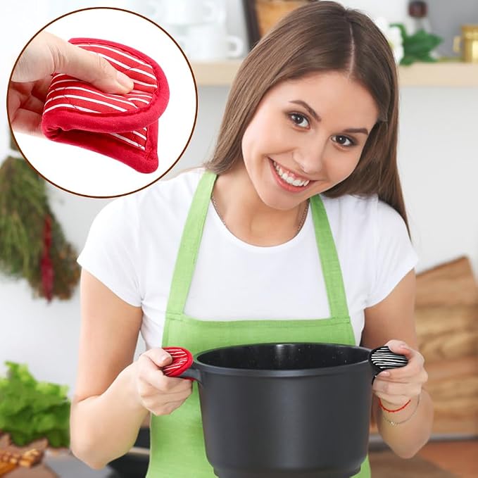 4Pcs Cast Iron Skillet Handle Covers Heat Resistant Pot Handle Covers ﻿ | Non Slip Cotton Pan Handle Sleeve Holder Mitts,Washable for Cast Iron Pans,Metal Pots, Griddles Cooking Supplies