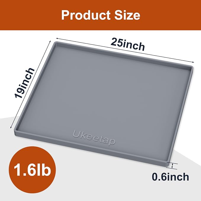 ukeetap 19" x 25" Extra Thick Silicone Mat Waterproof with Raised Edge, Under Sink Mat for Kitchen & Bathroom, Kitchen Cabinet Liner, Multi-Purpose for Storage & Protection, Gray