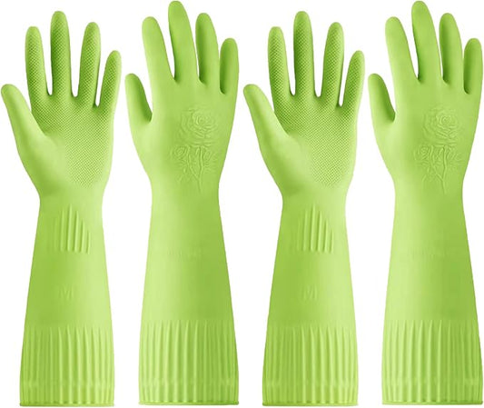 Disfore Rubber-Gloves Dishwashing Gloves for Cleaning-Kitchen - 2 Pairs Long Household Cleaning Gloves for Washing Dishes