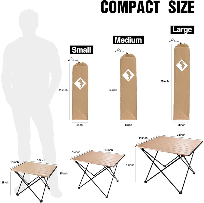 VILLEY Portable Camping Side Table, Ultralight Aluminum Folding Beach Table | Lightweight & Portable, Aluminum Folding Table with Carry Bag for Camping, Outdoor Cooking, Beach, Picnic, Boat & Travel