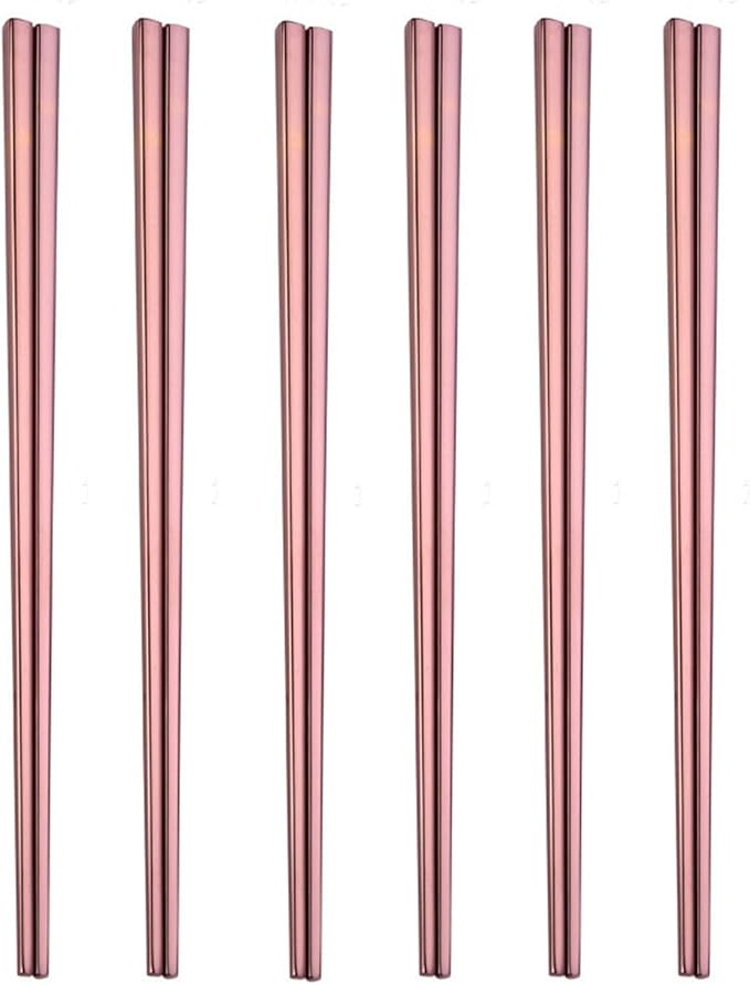 Stainless Steel Chopsticks,Reusable ,Dishwasher Safe , Easy to Use（6 PCS,Rose gold）