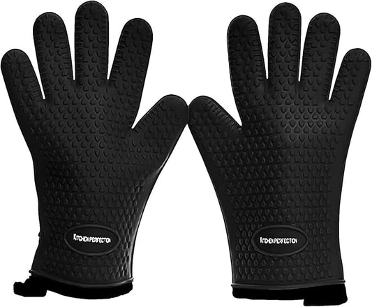 KITCHEN PERFECTION S Silicone Smoker BBQ Gloves - Heat Resistant Oven Mitts | Waterproof, 5-Finger Design For A Better Grip, for Pitmasters, Meat Smoking, Grilling, Cooking, Frying Turkey | Grill Gift