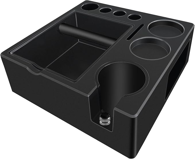 Espresso tamping station knock box,tamper station,Espresso station fit for storage 51-58mm tamper,distributor,portafilter,puck screen accessories,9 in 1 espresso knock box and tamper station