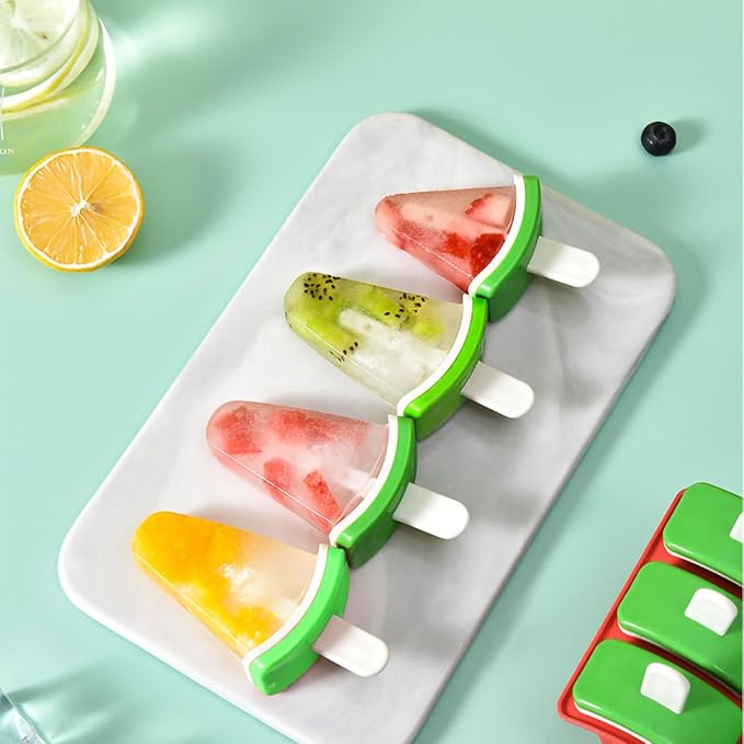 Watermelon Shape Popsicle Molds, Ice Pop Plastic Molds 6 Cavities, Ice Cream Pop Mold, Plastic Popsicles Molds, DIY Ice Pop Molds With Sticks
