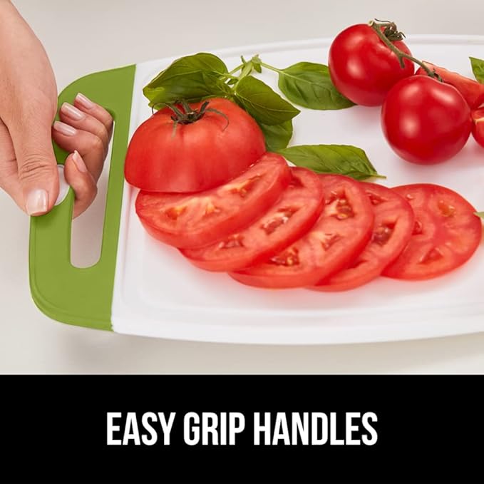 GORILLA GRIP BPA-Free Reversible Kitchen Cutting Board Set of 3, US Designed, Nonporous, Juice Grooves Catch Liquid, Slip Resistant Border, Dishwasher Safe, Durable Food Chopping Boards, Lime Green