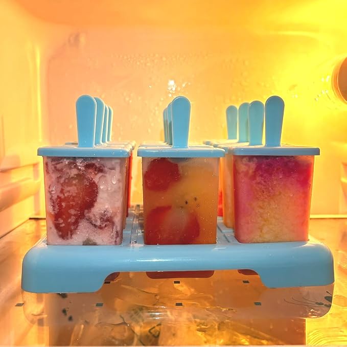 12 Cavities Popsicles Molds, BPA-Free Popsicle Molds with Built-in Popsicle Stick, DIY Popsicle Molds with Cleaning Brush and Funnel